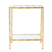 23" Gold Glass Top Square End Table With Shelf-End-Side Tables-DECOROLALA