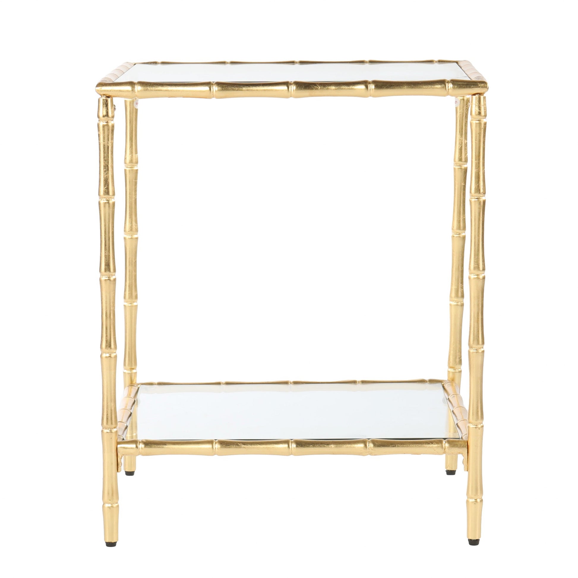 23" Gold Glass Top Square End Table With Shelf-End-Side Tables-DECOROLALA