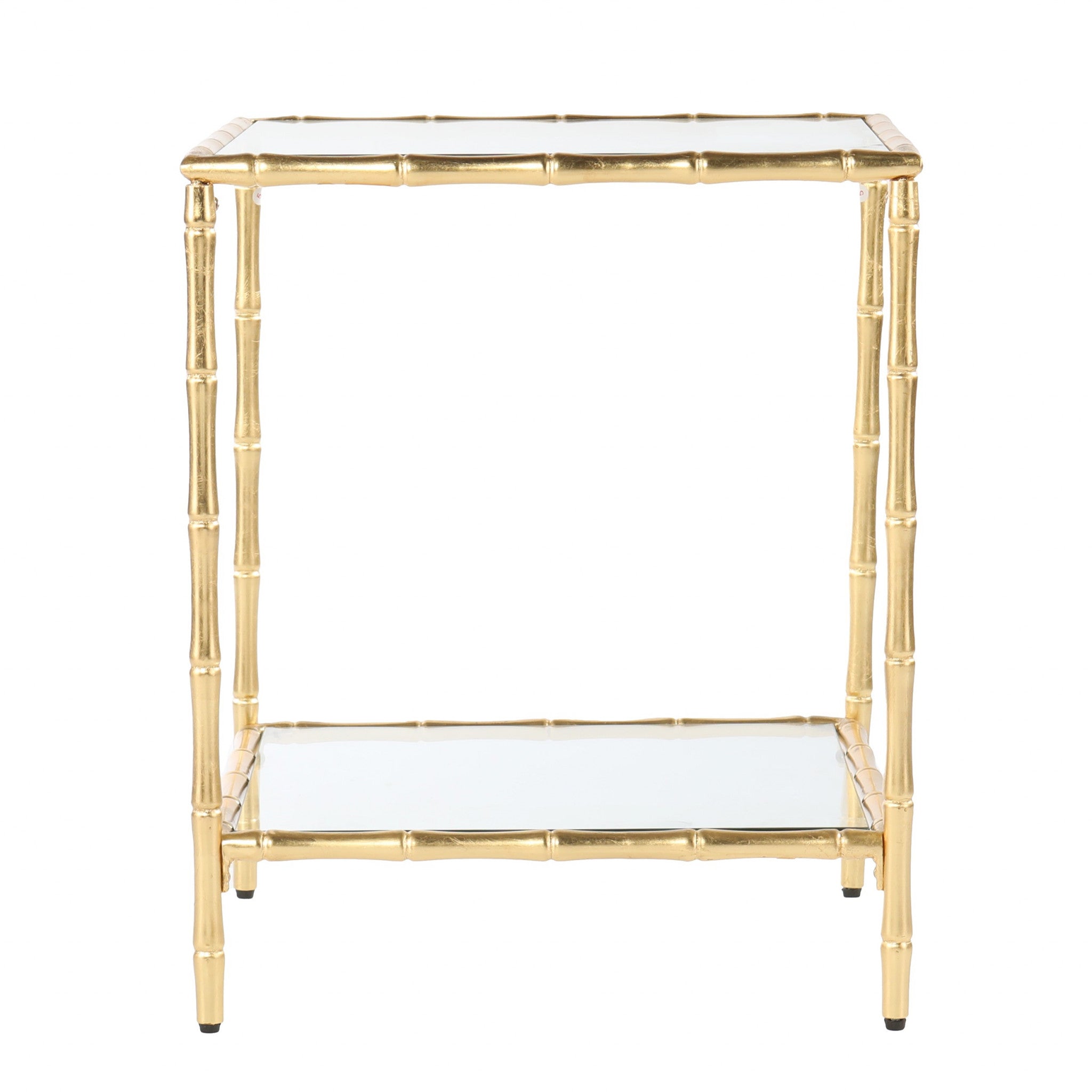 23" Gold Glass Top Square End Table With Shelf-End-Side Tables-DECOROLALA
