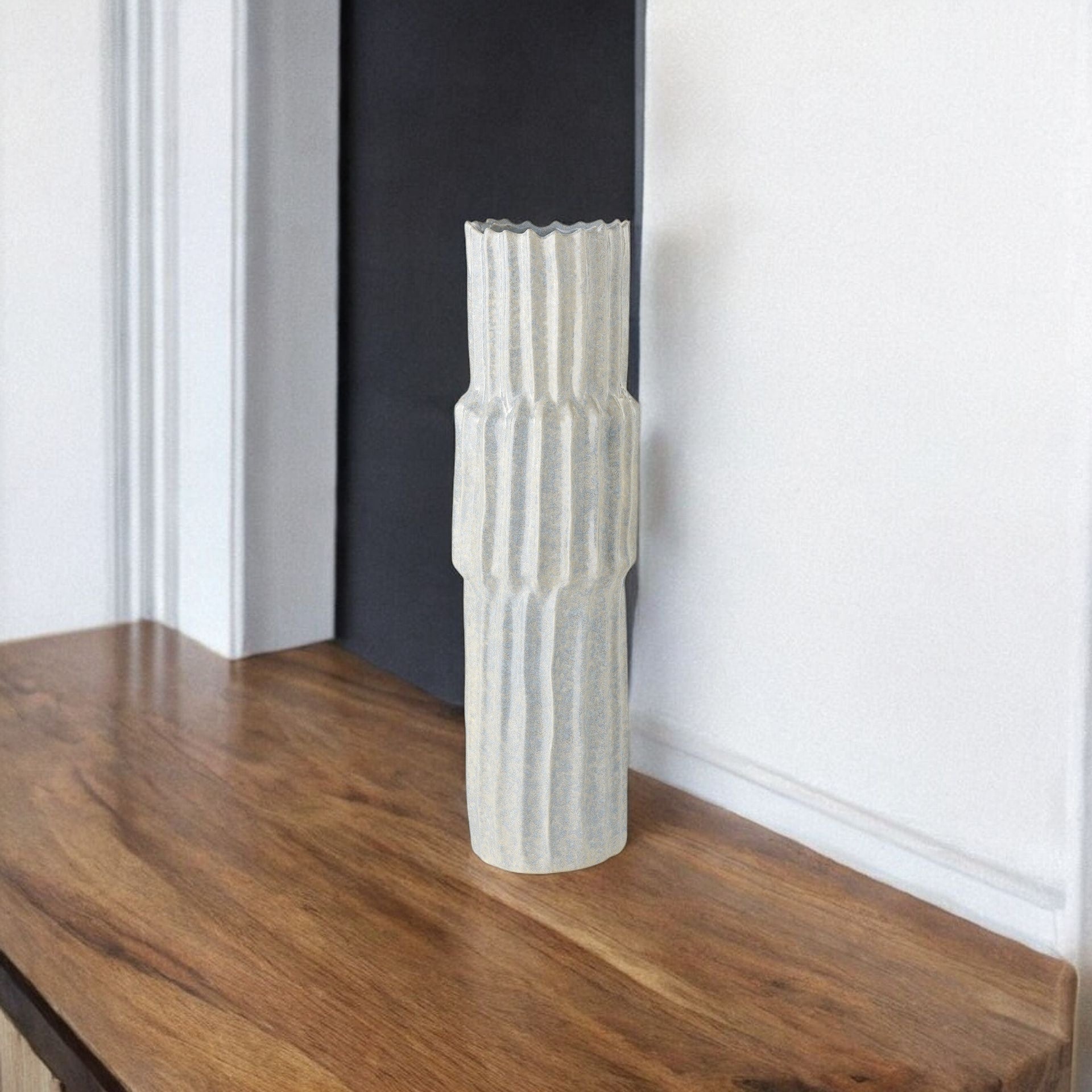 23" Gray Abstract Cylinder Ceramic Table Vase-Vases-DECOROLALA