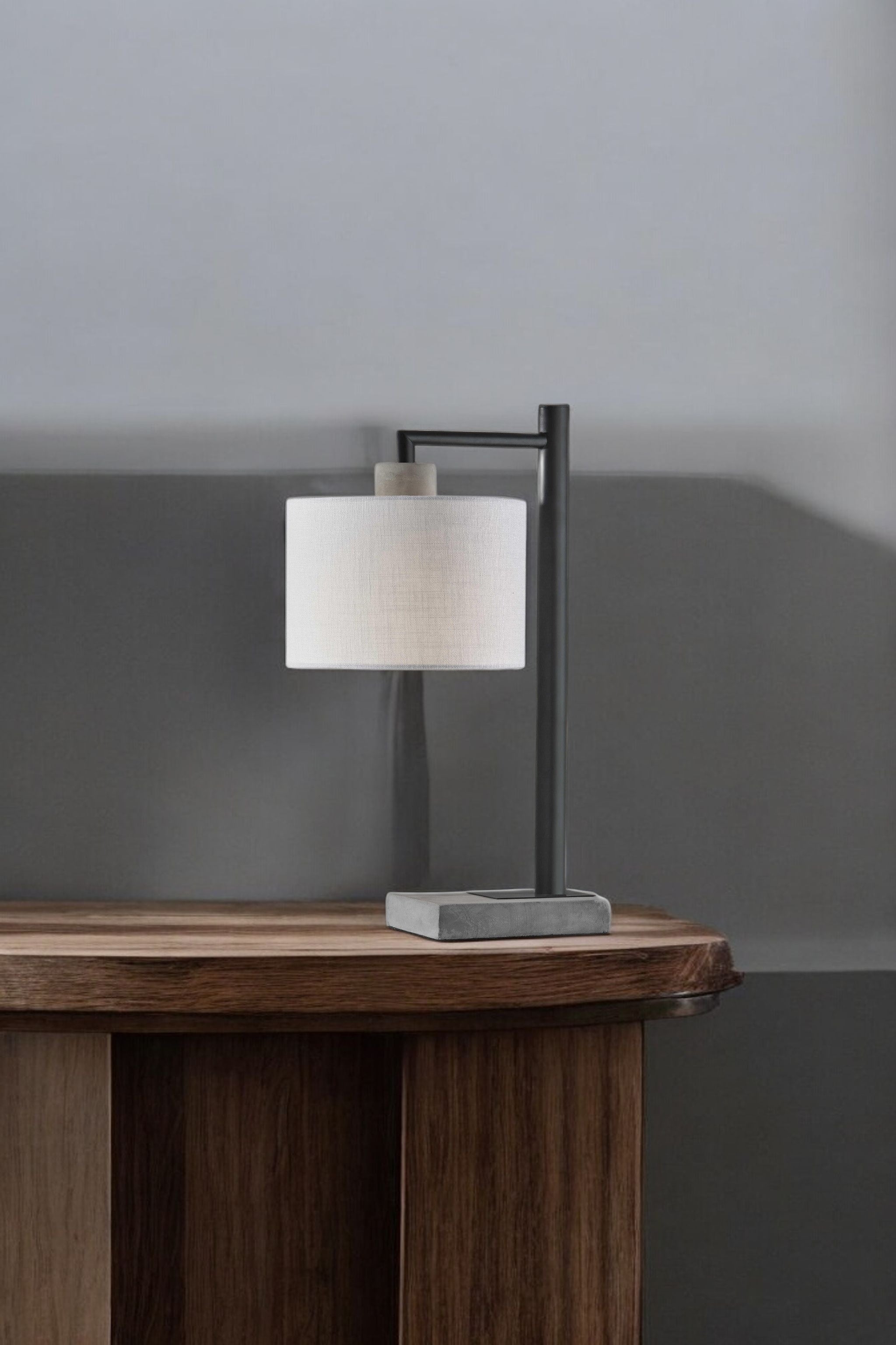 23" Gray Metal Novelty Table Lamp With White Empire Shade-Table Lamps-DECOROLALA