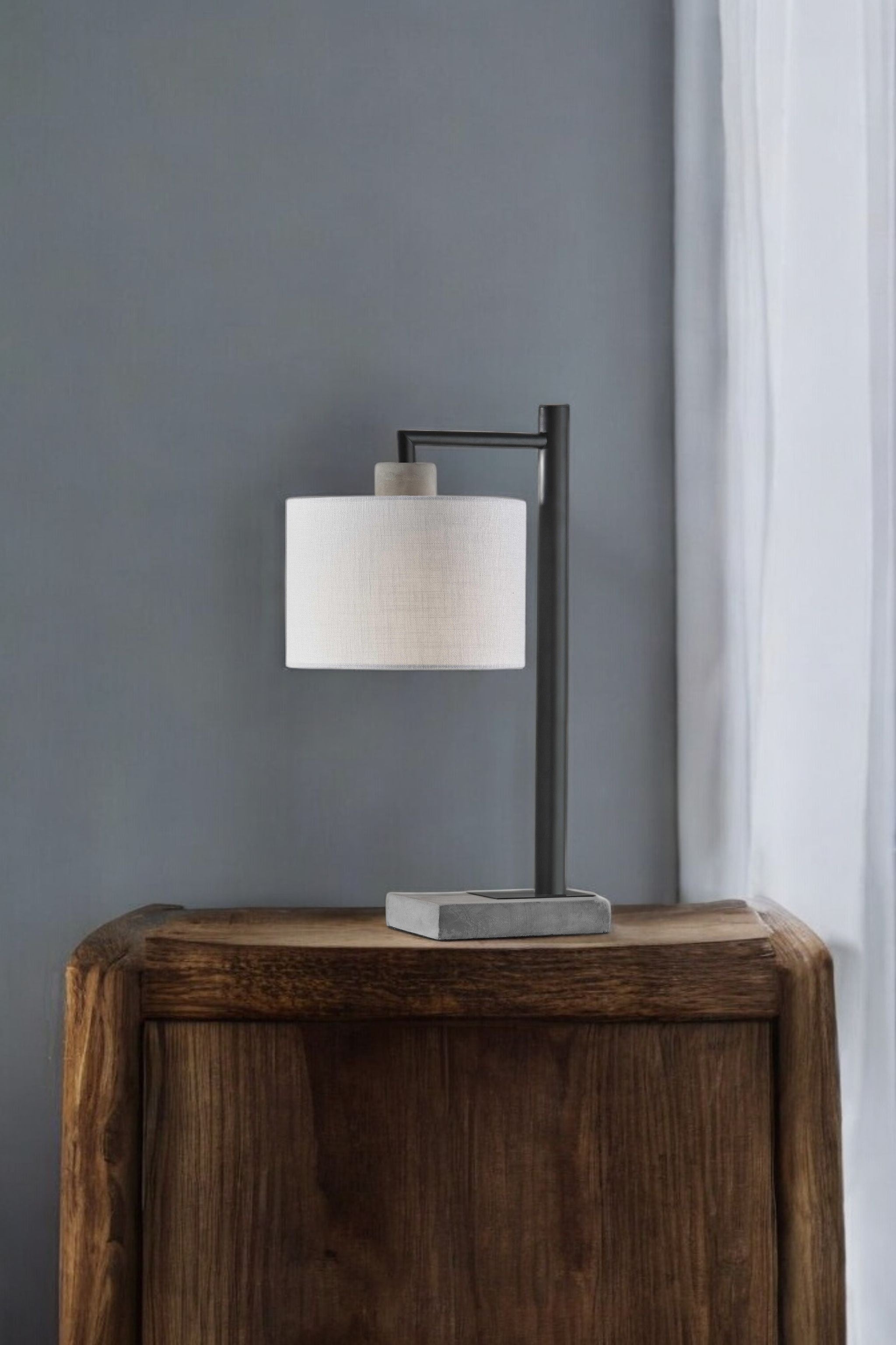 23" Gray Metal Novelty Table Lamp With White Empire Shade-Table Lamps-DECOROLALA