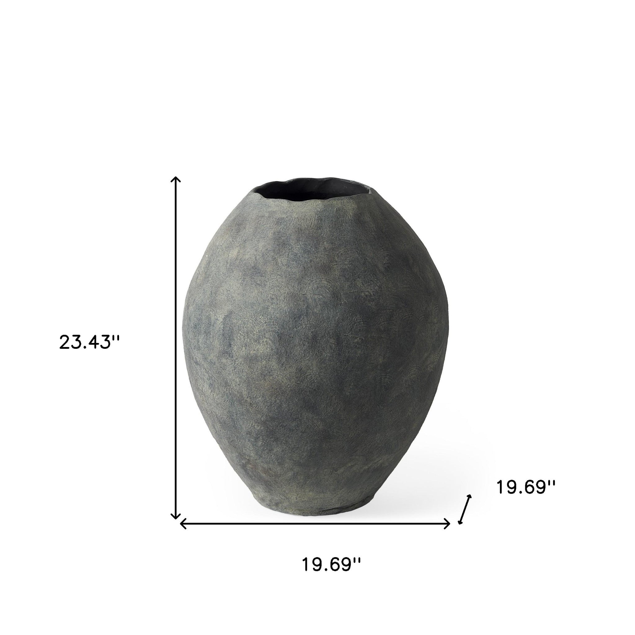 23" Gray Oval Distressed Ceramic Floor Vase-Vases-DECOROLALA