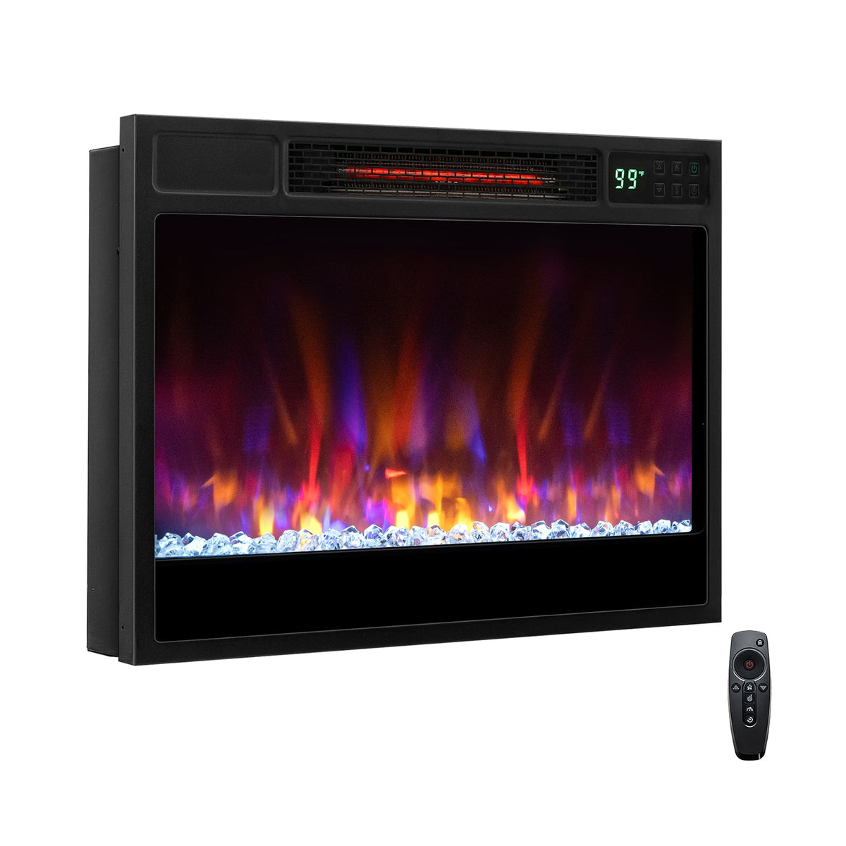 23 Inch 1500W Recessed Electric Fireplace Insert with Remote Control-Black-Fireplaces-DECOROLALA