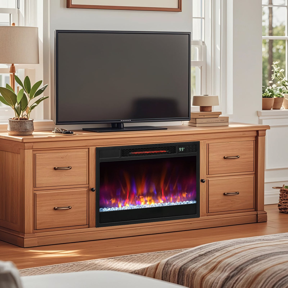 23 Inch 1500W Recessed Electric Fireplace Insert with Remote Control-Black-Fireplaces-DECOROLALA