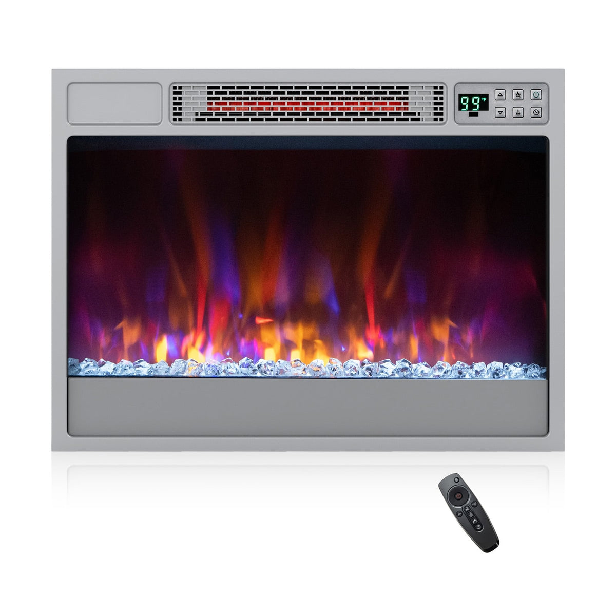 23 Inch 1500W Recessed Electric Fireplace Insert with Remote Control-Silver-Fireplaces-DECOROLALA
