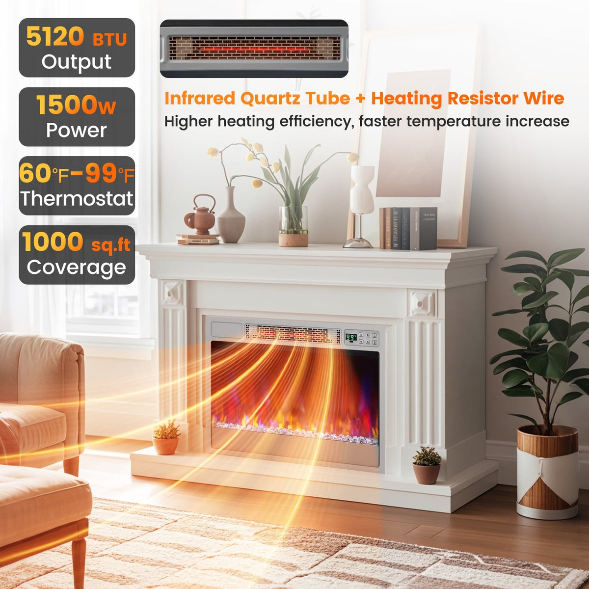 23 Inch 1500W Recessed Electric Fireplace Insert with Remote Control-Silver-Fireplaces-DECOROLALA