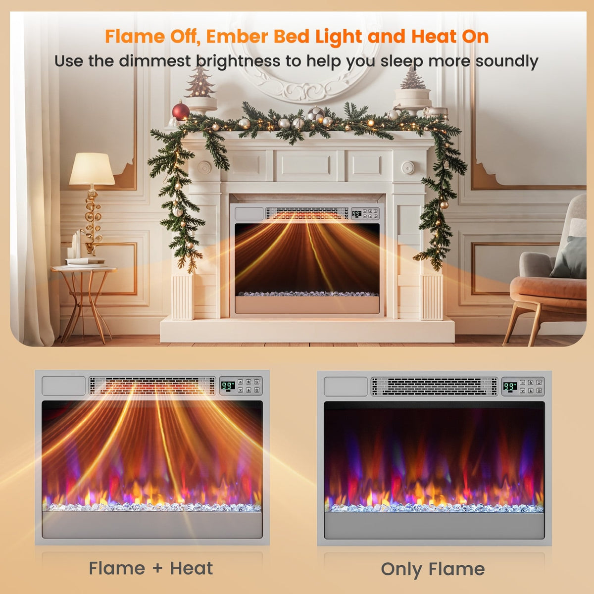 23 Inch 1500W Recessed Electric Fireplace Insert with Remote Control-Silver-Fireplaces-DECOROLALA