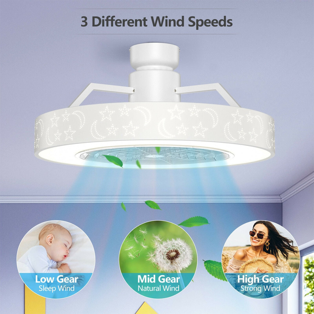 23 Inch Ceiling Fan with LED Light and Remote Control-White-Ceiling Fans-DECOROLALA