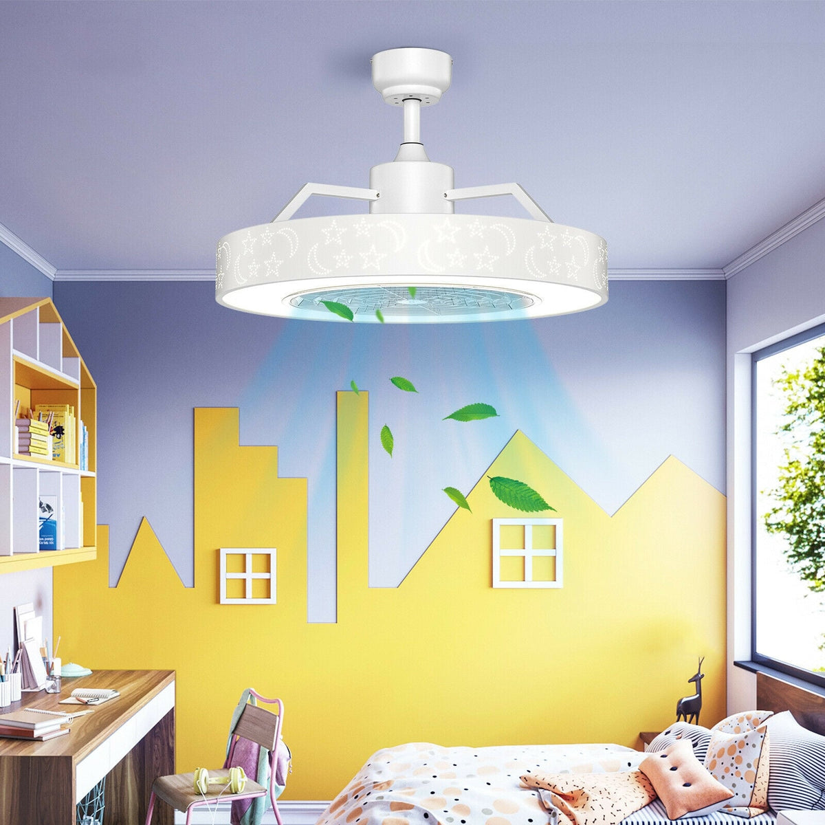 23 Inch Ceiling Fan with LED Light and Remote Control-White-Ceiling Fans-DECOROLALA