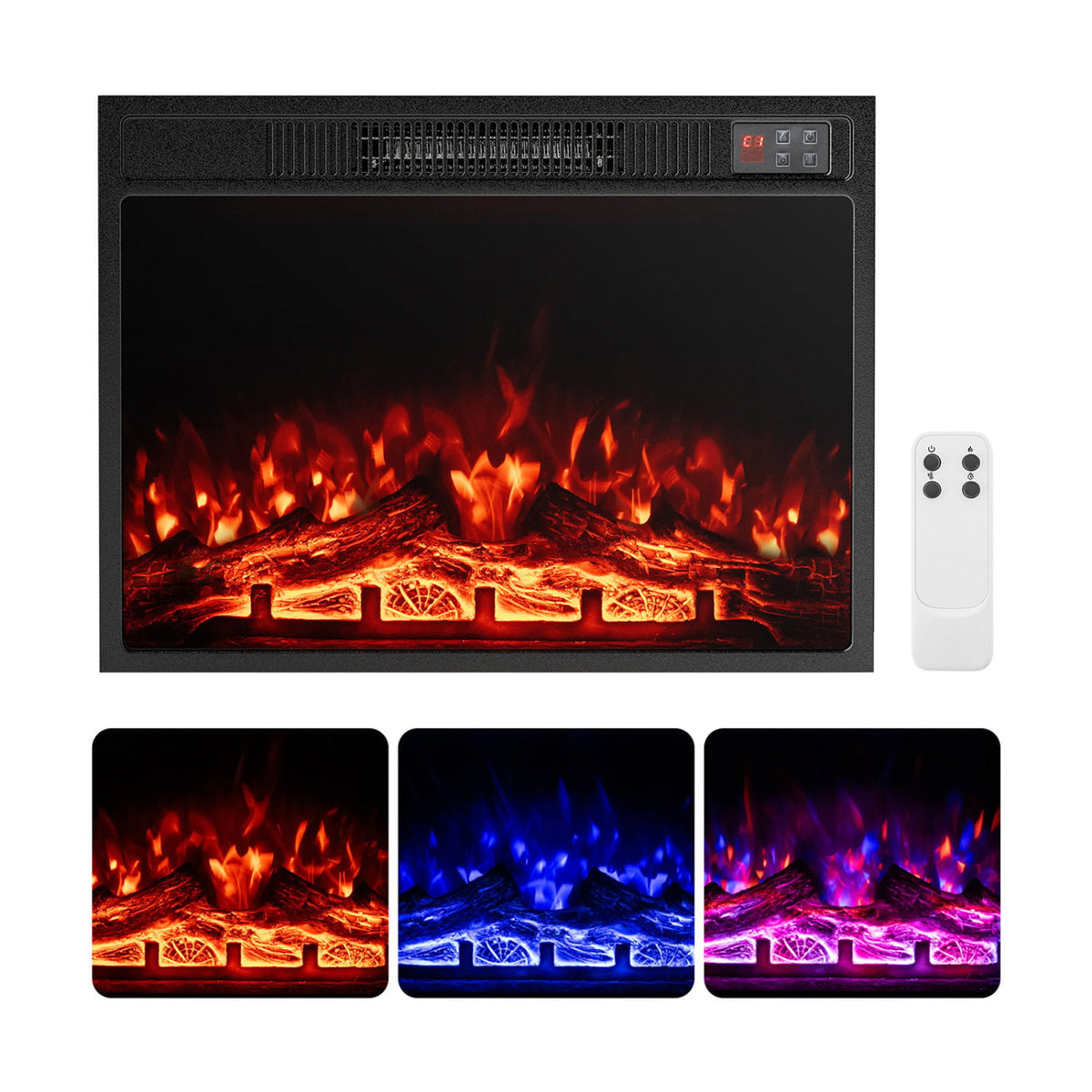 23 Inch Electric Fireplace Insert Fireplace Heater with Adjustable Flame Color-Fireplaces-DECOROLALA