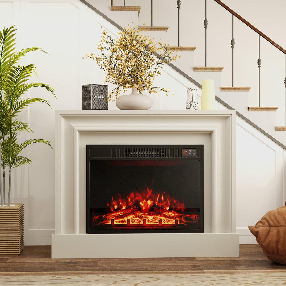 23 Inch Electric Fireplace Insert Fireplace Heater with Adjustable Flame Color-Fireplaces-DECOROLALA