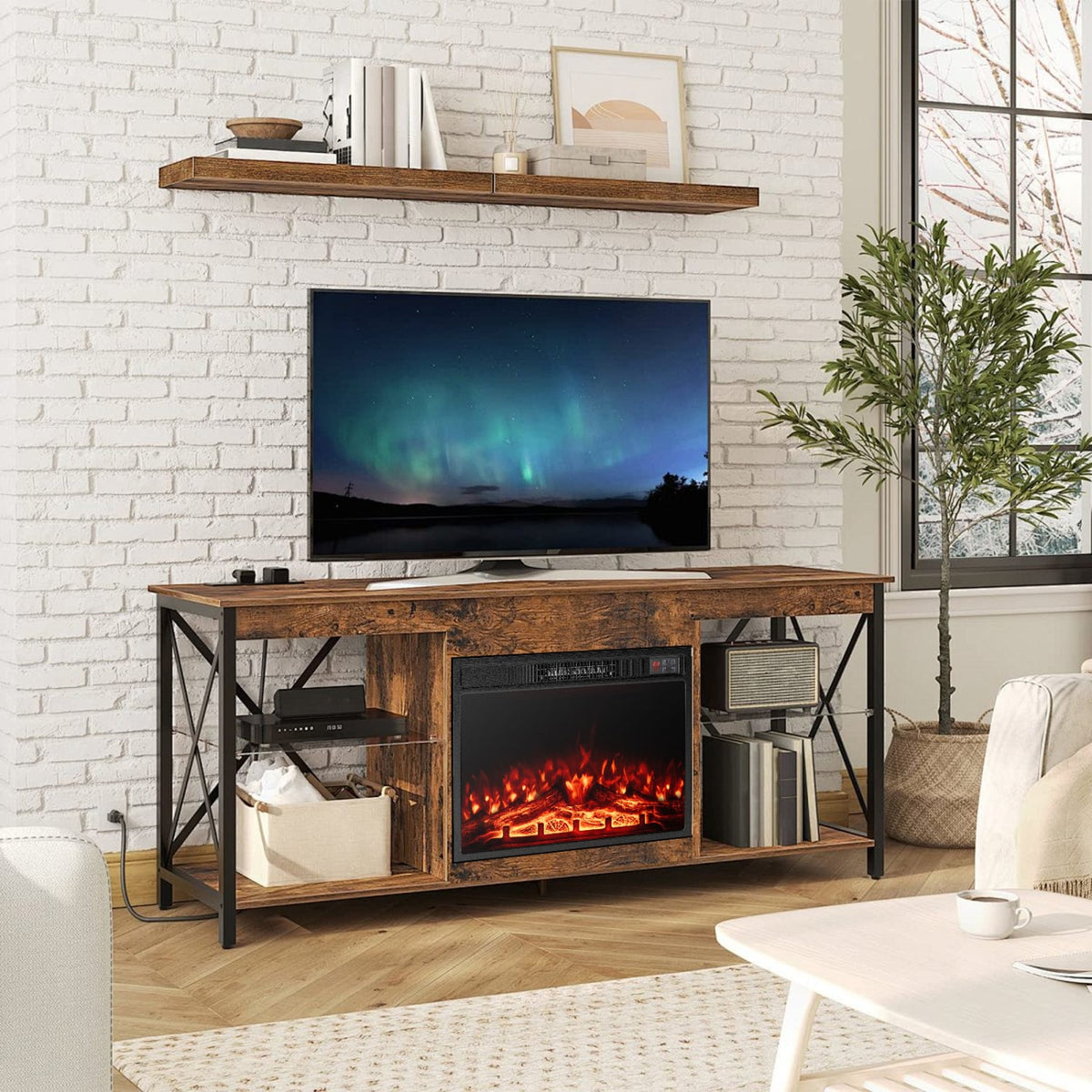 23 Inch Electric Fireplace Insert Fireplace Heater with Adjustable Flame Color-Fireplaces-DECOROLALA