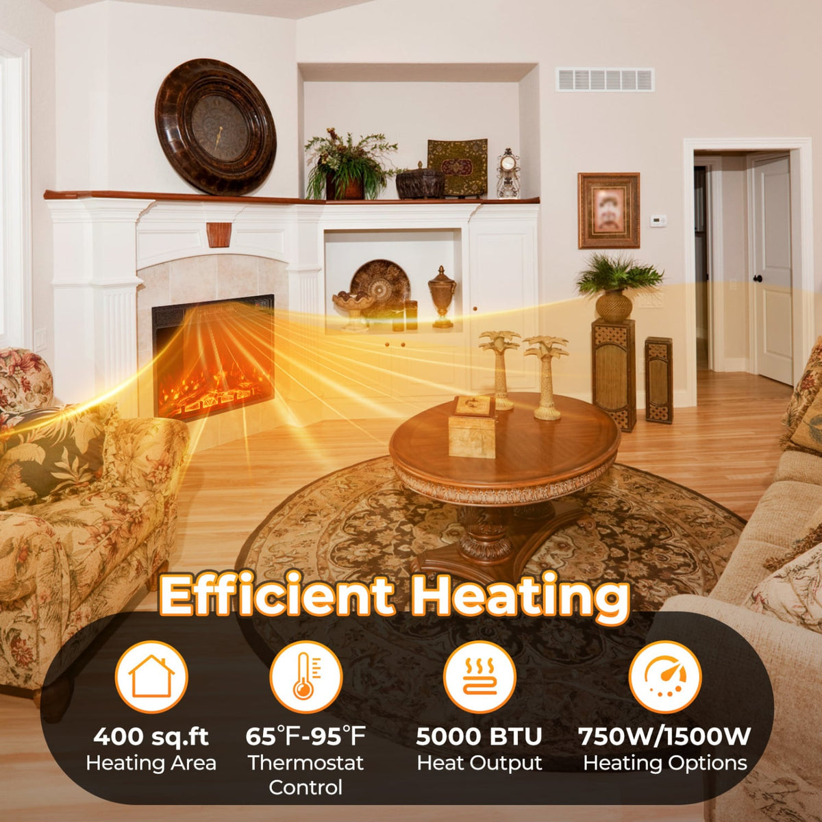23 Inch Electric Fireplace Insert Fireplace Heater with Adjustable Flame Color-Fireplaces-DECOROLALA