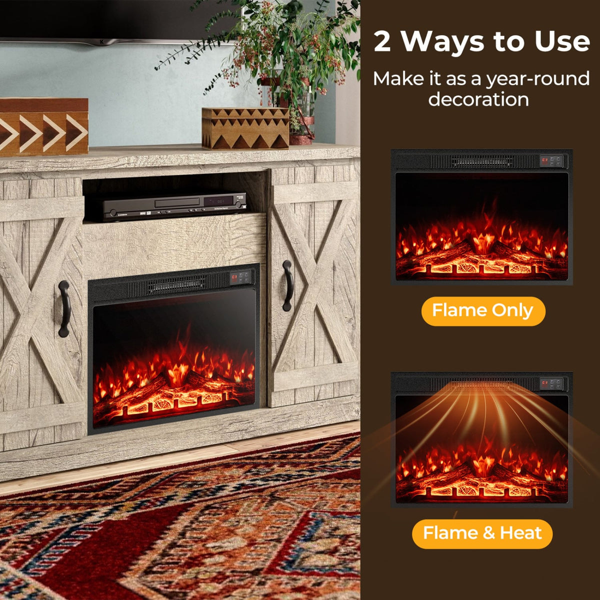23 Inch Electric Fireplace Insert Fireplace Heater with Adjustable Flame Color-Fireplaces-DECOROLALA