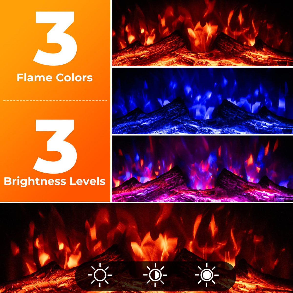 23 Inch Electric Fireplace Insert Fireplace Heater with Adjustable Flame Color-Fireplaces-DECOROLALA