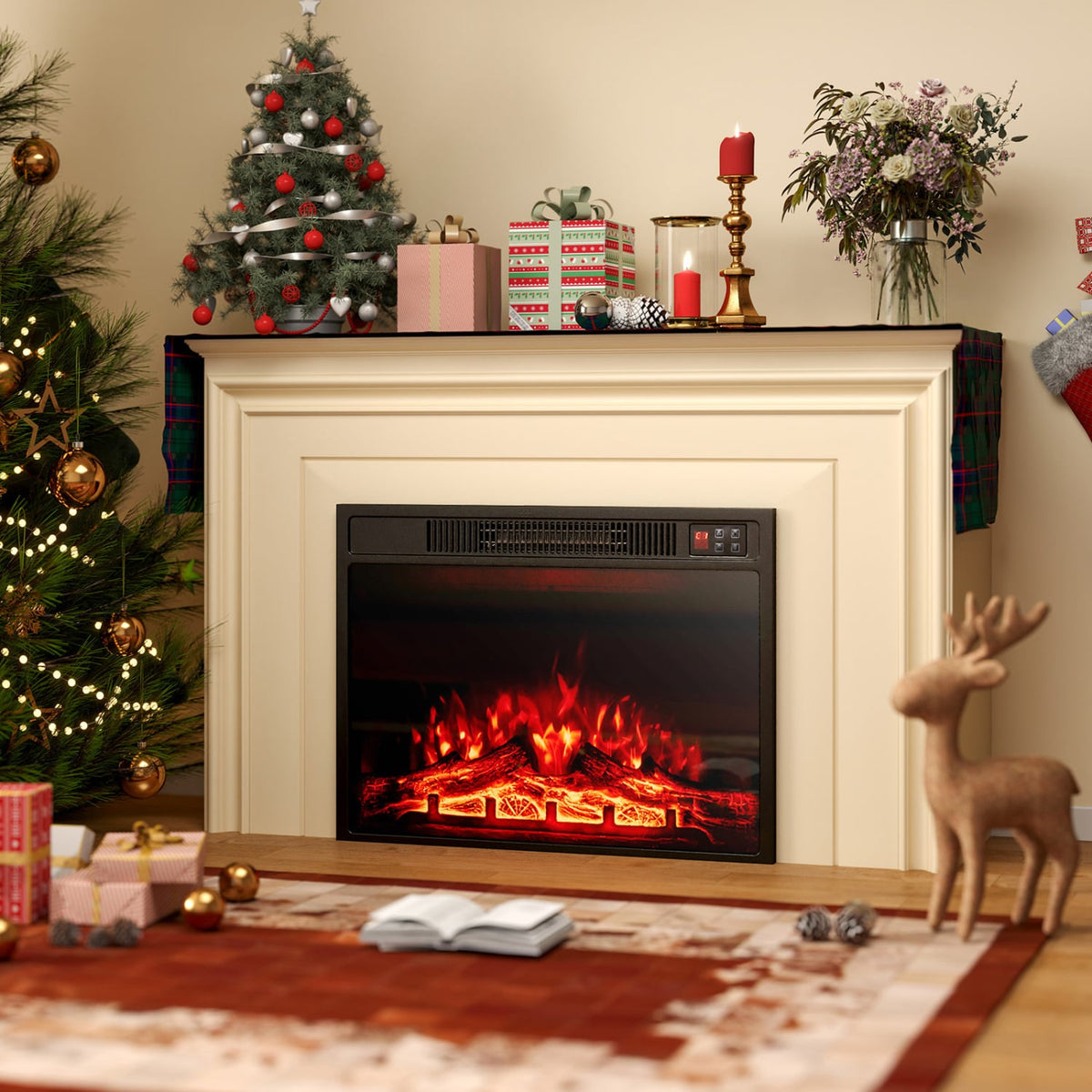 23 Inch Electric Fireplace Insert Fireplace Heater with Adjustable Flame Color-Fireplaces-DECOROLALA