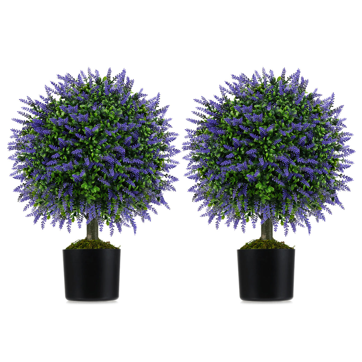 23 Inch Set of 2 Artificial Lavender Topiary Ball Trees with Cement-Filled Pot-Purple-Artificial Plants-DECOROLALA