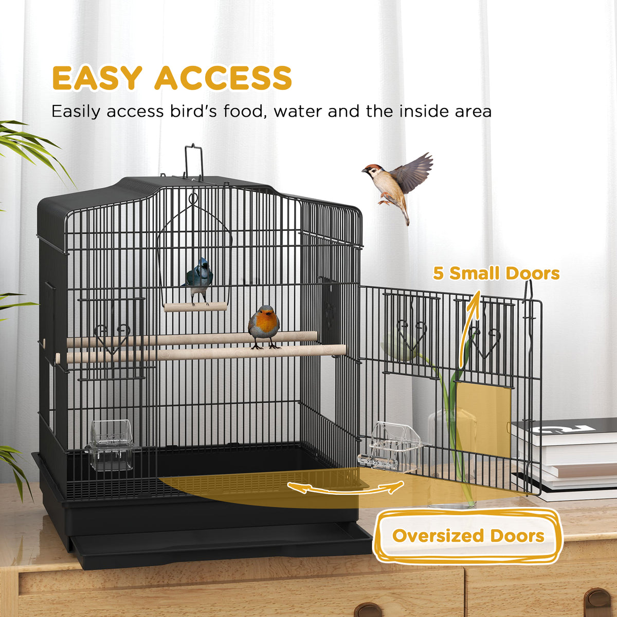23" Metal Bird Cage for Finches and Canaries - Black-Birds-DECOROLALA