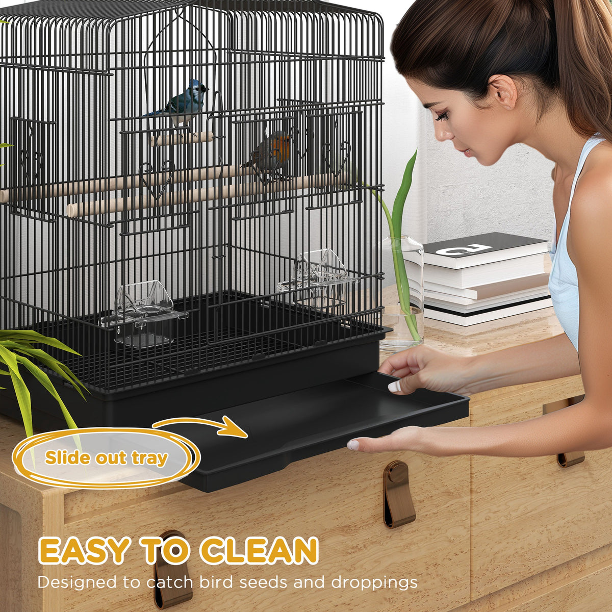23" Metal Bird Cage for Finches and Canaries - Black-Birds-DECOROLALA