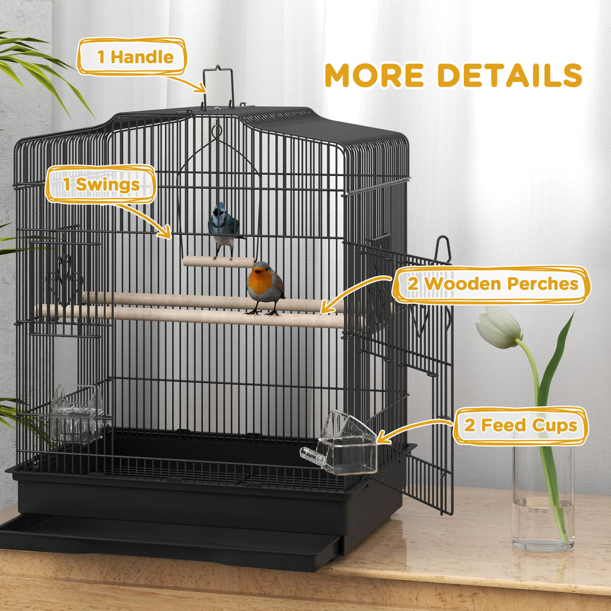 23" Metal Bird Cage for Finches and Canaries - Black-Birds-DECOROLALA