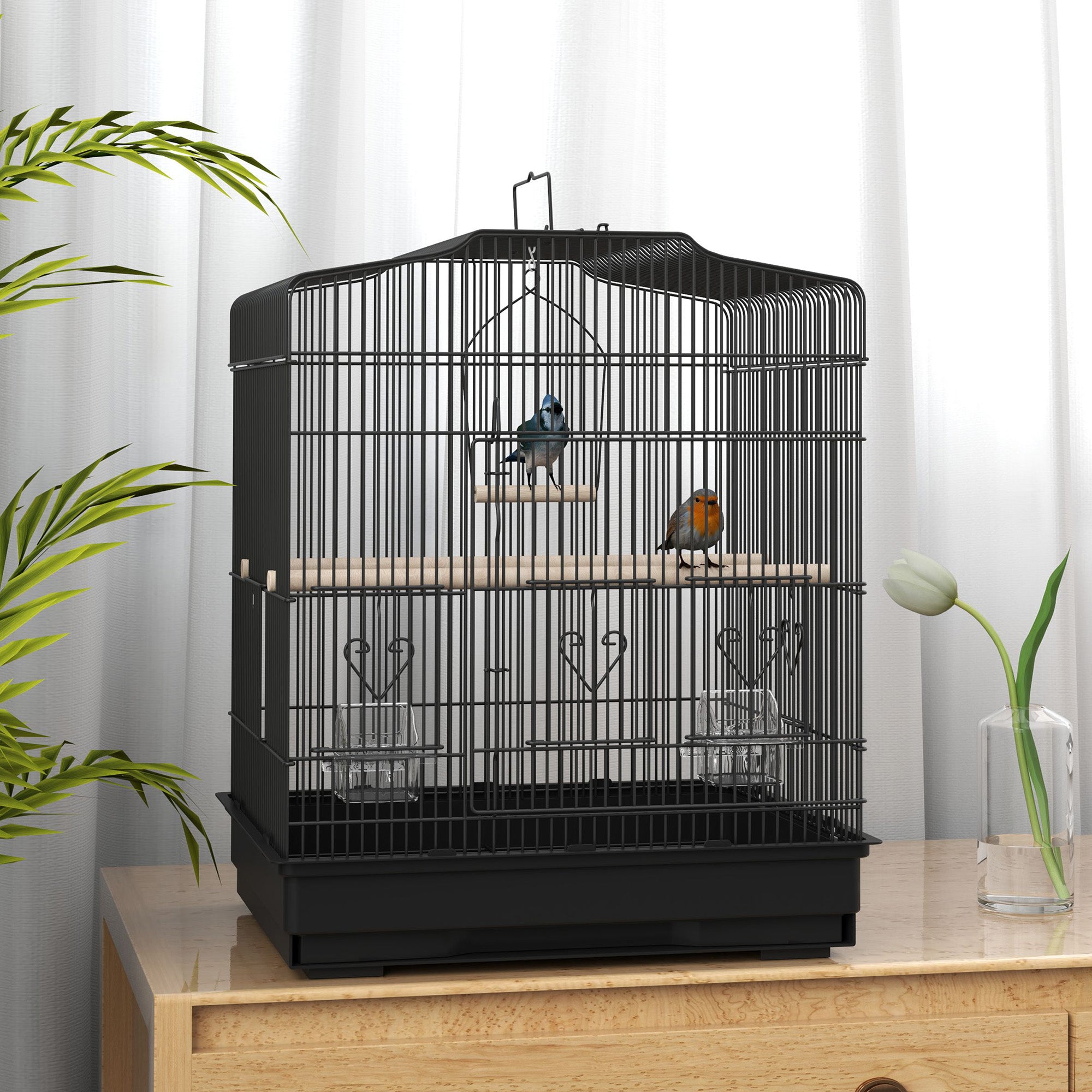 23" Metal Bird Cage for Finches and Canaries - Black-Birds-DECOROLALA