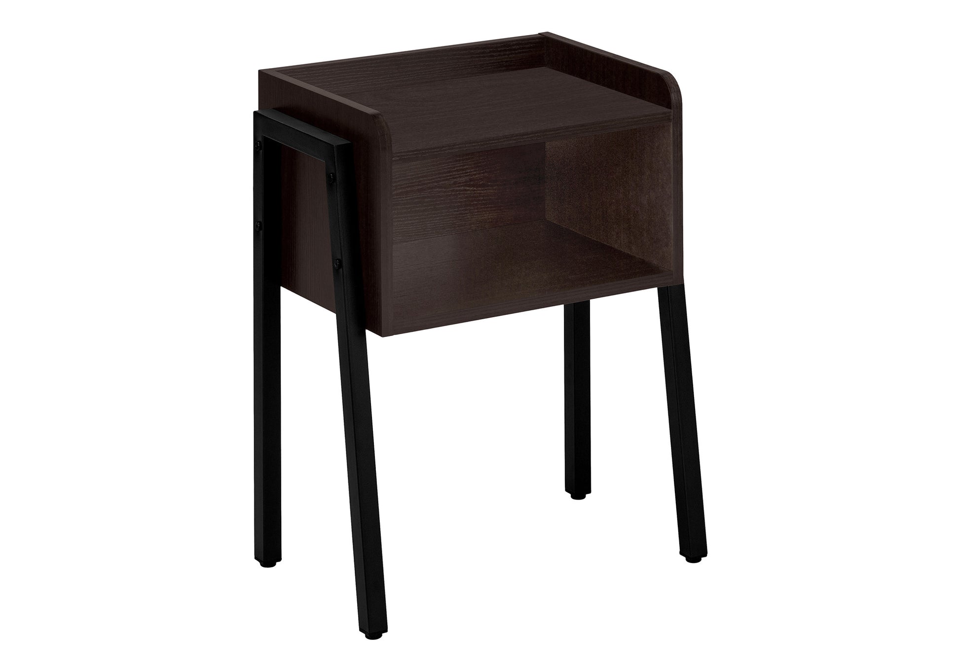 23" Rectangular Espresso Accent Table With Black Metal Legs-End-Side Tables-DECOROLALA
