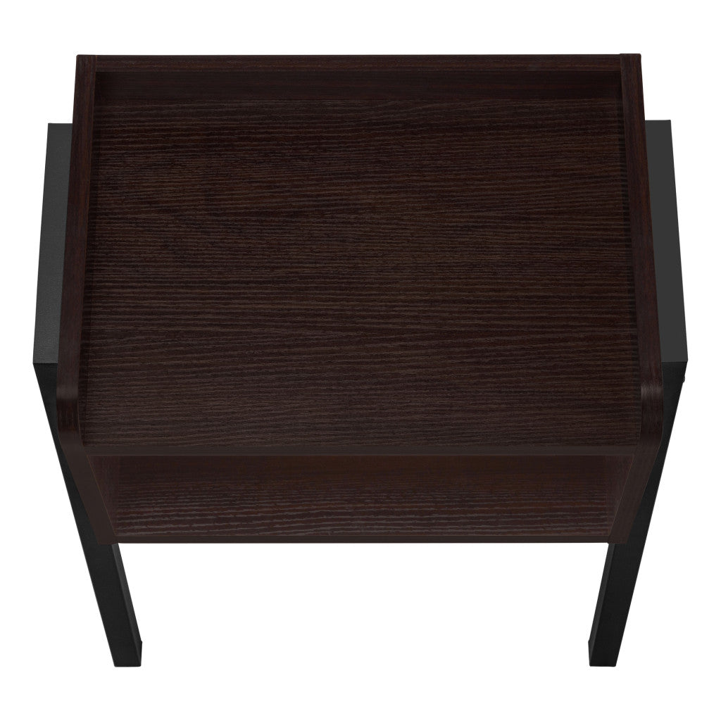 23" Rectangular Espresso Accent Table With Black Metal Legs-End-Side Tables-DECOROLALA