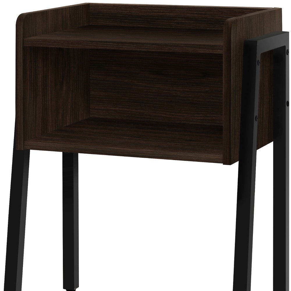 23" Rectangular Espresso Accent Table With Black Metal Legs-End-Side Tables-DECOROLALA