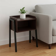 23" Rectangular Espresso Accent Table With Black Metal Legs-End-Side Tables-DECOROLALA