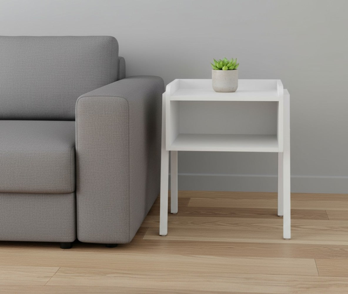 23" Rectangular White Accent Table With White Metal Legs-End-Side Tables-DECOROLALA