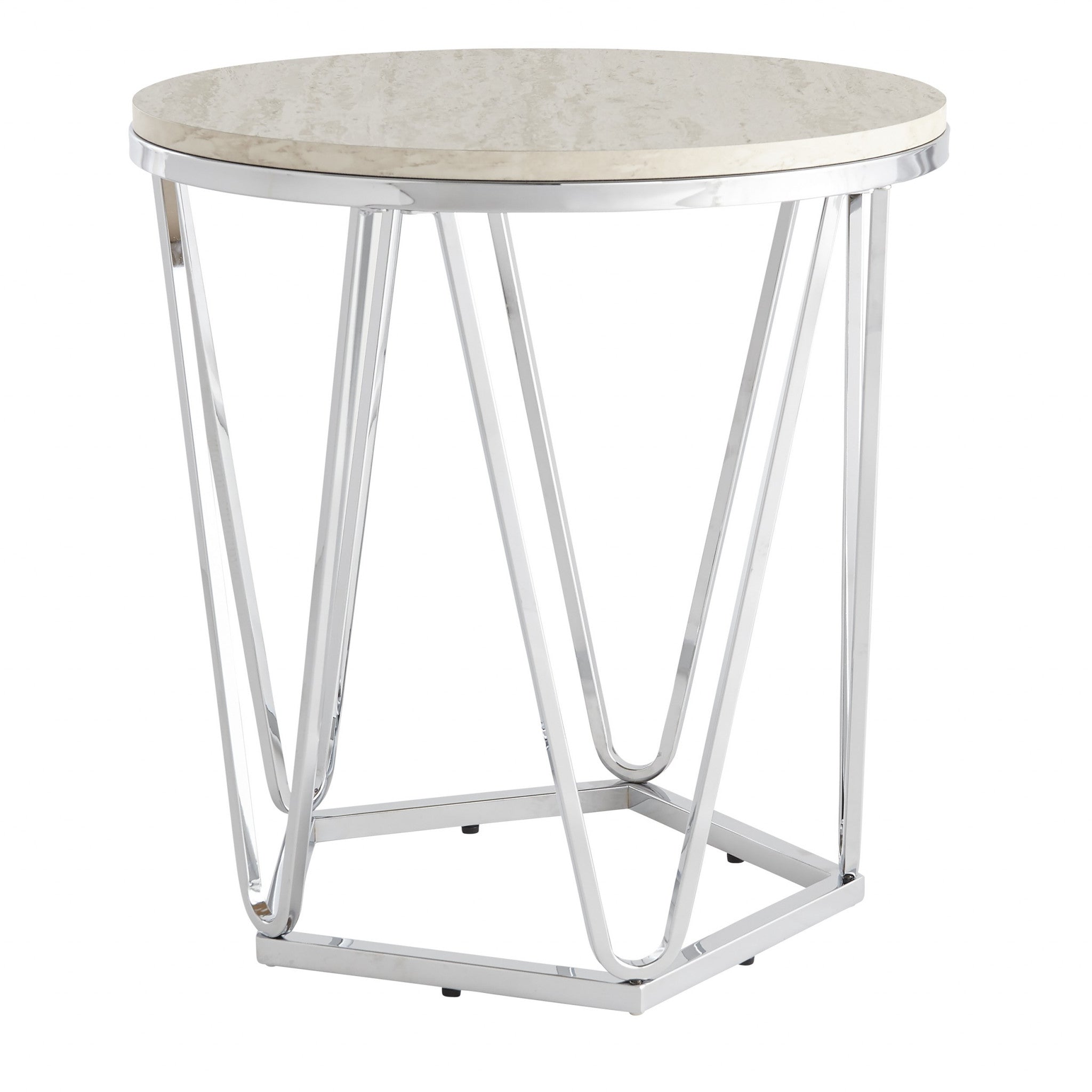 23" Silver Manufactured Wood And Iron Round End Table-End-Side Tables-DECOROLALA