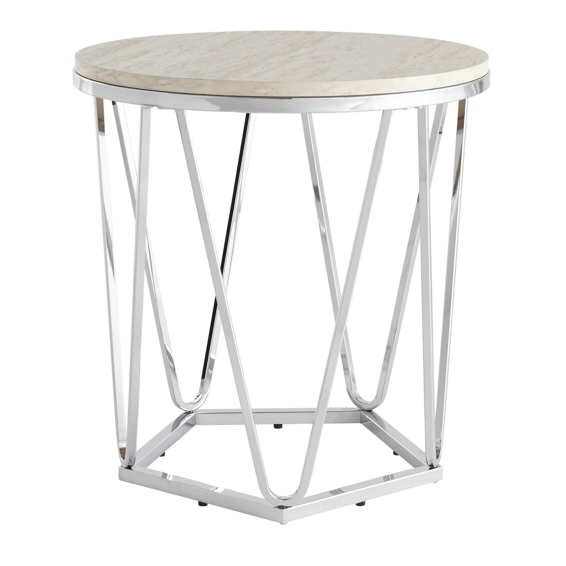 23" Silver Manufactured Wood And Iron Round End Table-End-Side Tables-DECOROLALA