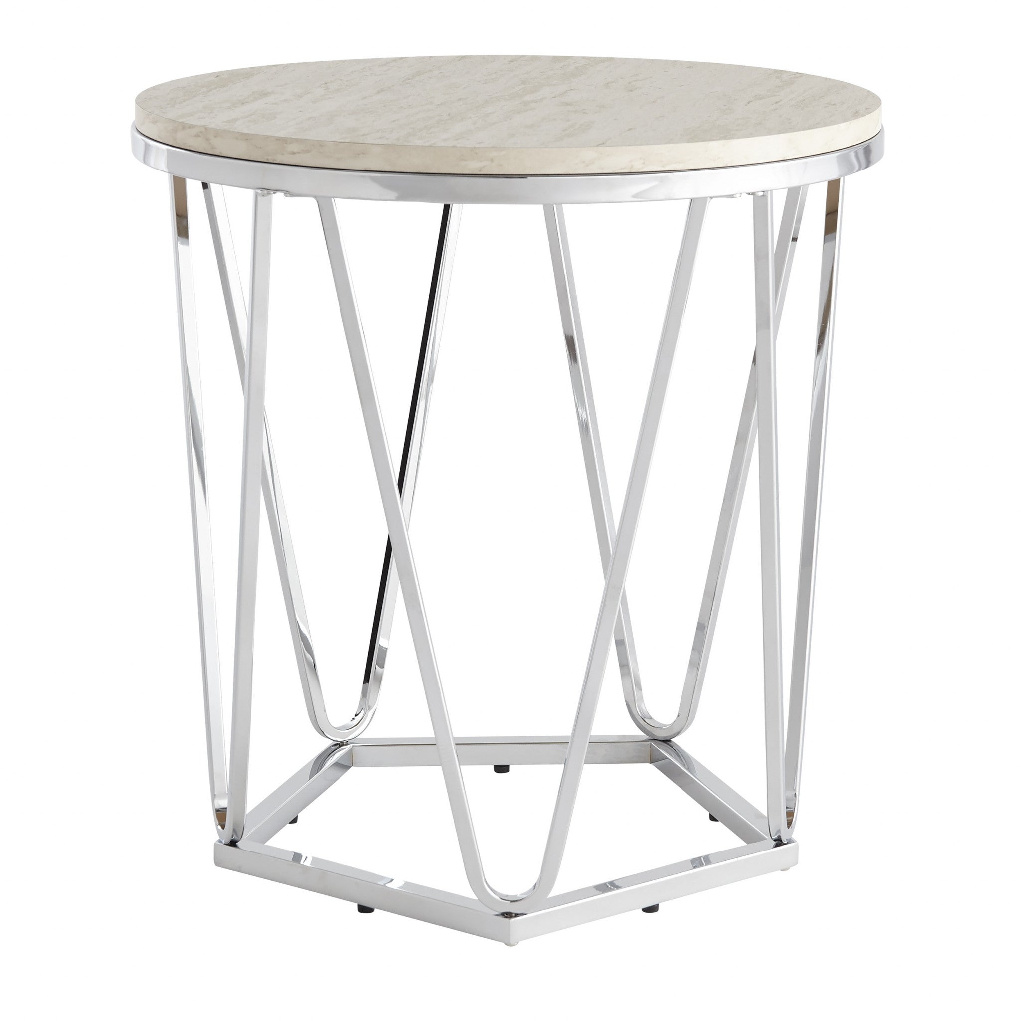 23" Silver Manufactured Wood And Iron Round End Table-End-Side Tables-DECOROLALA