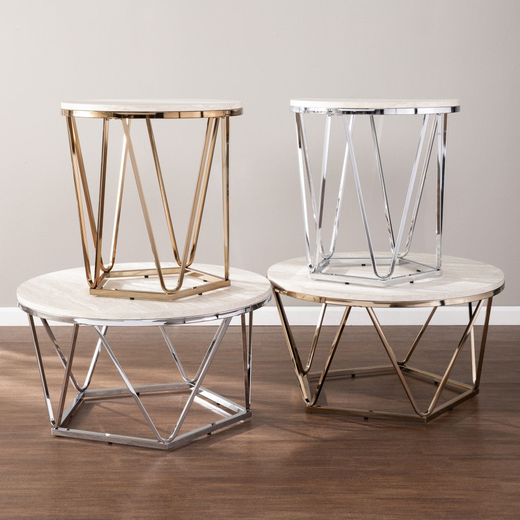 23" Silver Manufactured Wood And Iron Round End Table-End-Side Tables-DECOROLALA