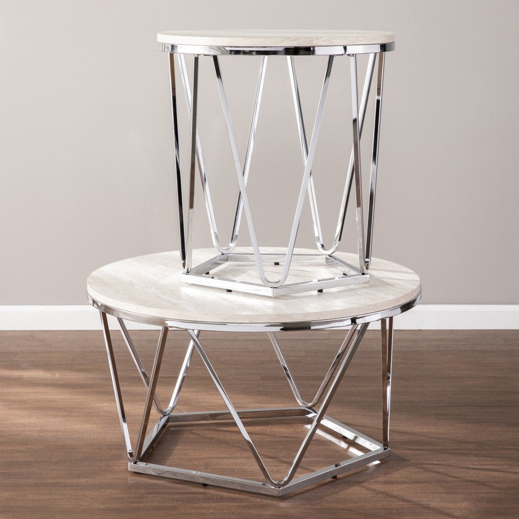 23" Silver Manufactured Wood And Iron Round End Table-End-Side Tables-DECOROLALA