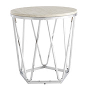 23" Silver Manufactured Wood And Iron Round End Table-End-Side Tables-DECOROLALA