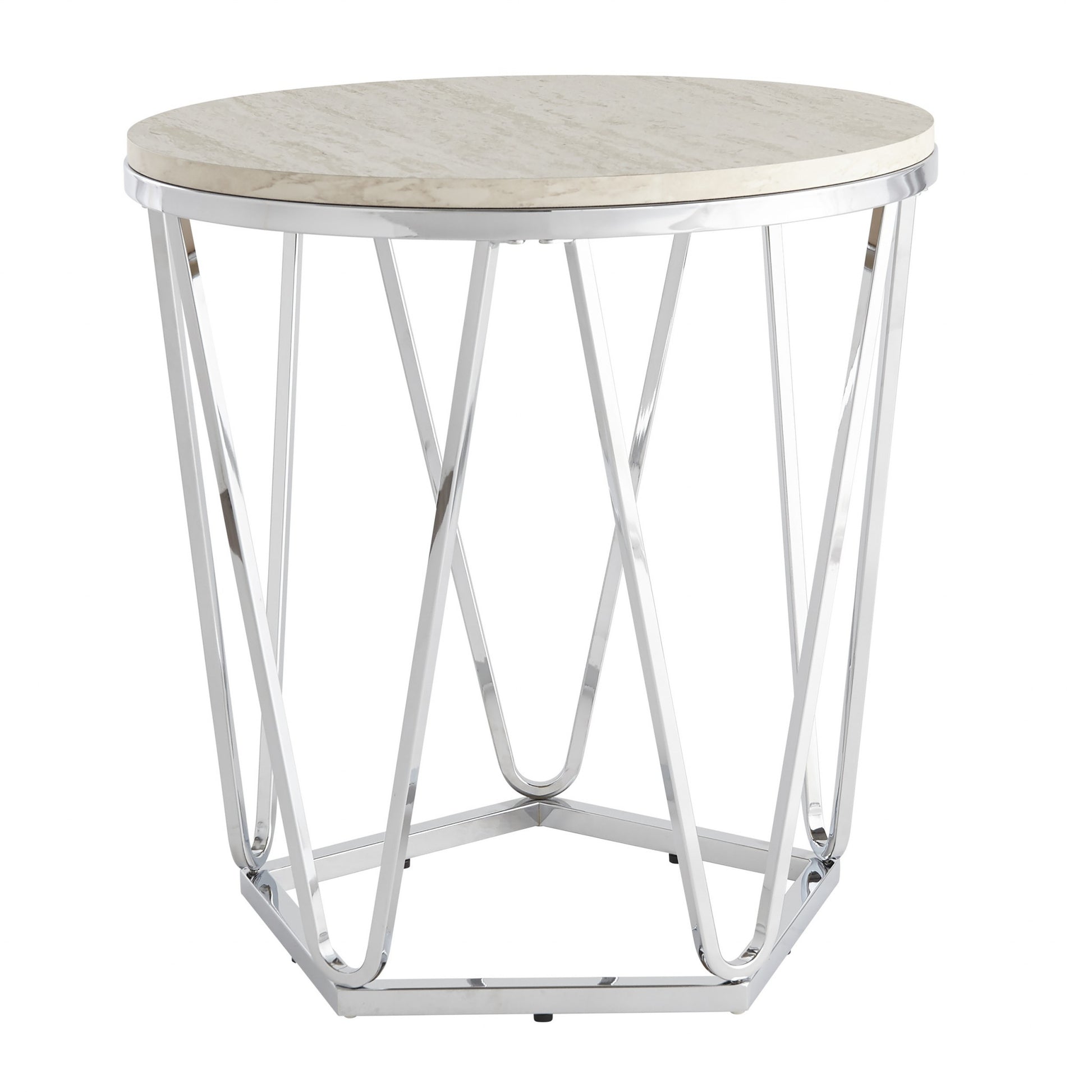 23" Silver Manufactured Wood And Iron Round End Table-End-Side Tables-DECOROLALA