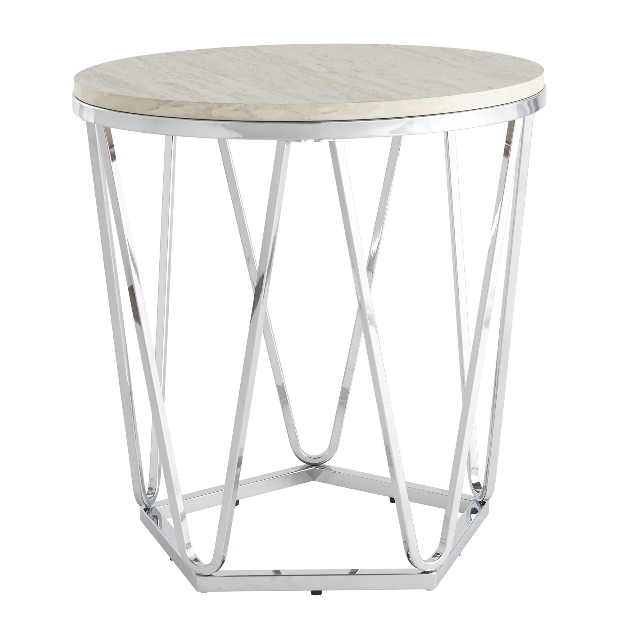 23" Silver Manufactured Wood And Iron Round End Table-End-Side Tables-DECOROLALA