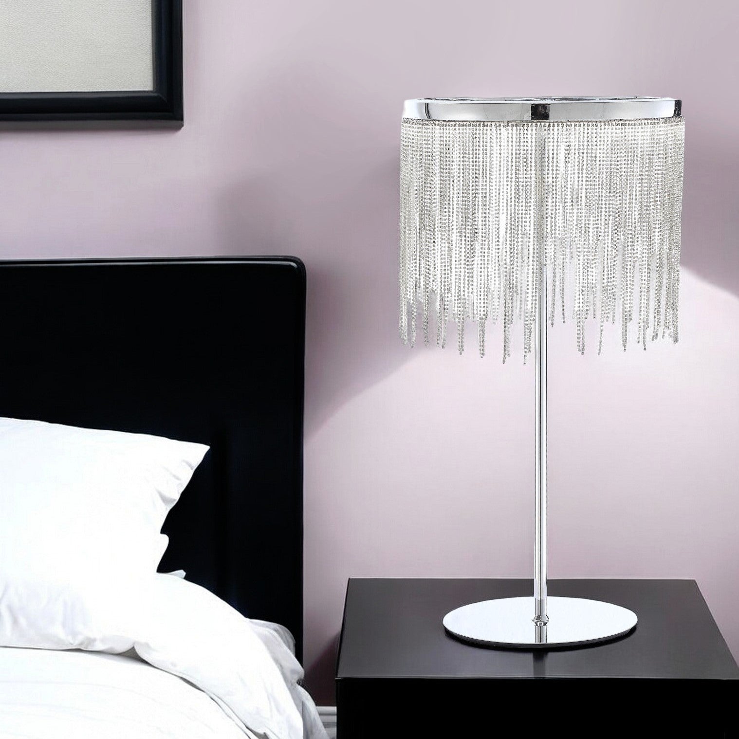 23" Silver Metal Table Lamp With Clear Drum Shade-Table Lamps-DECOROLALA