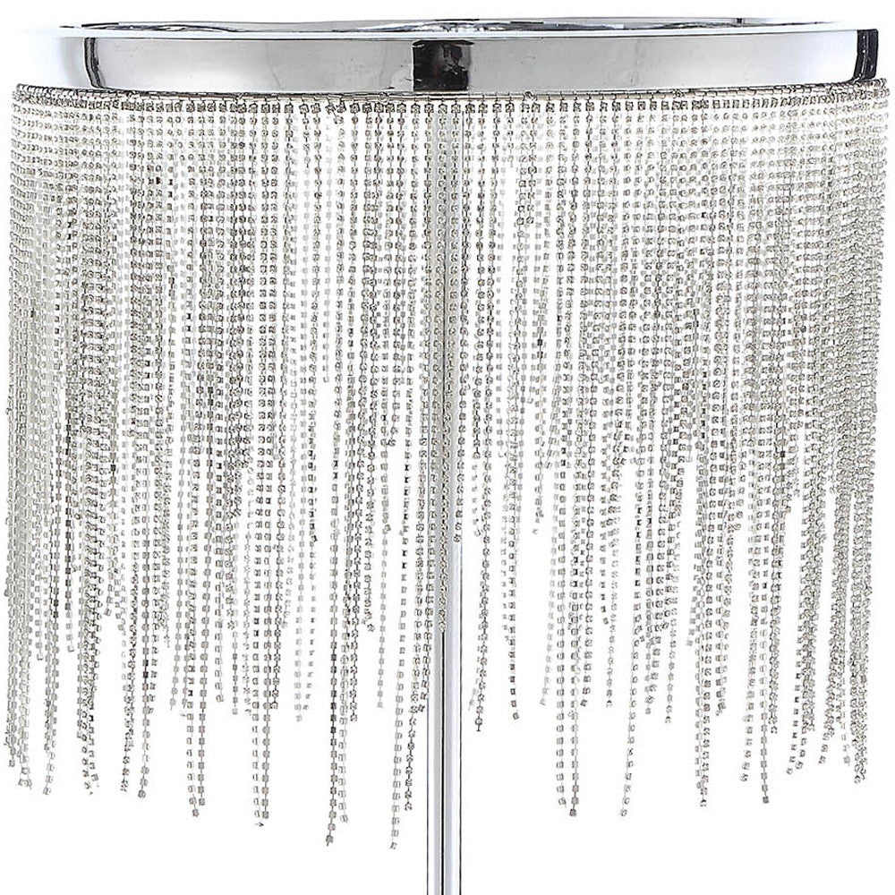 23" Silver Metal Table Lamp With Clear Drum Shade-Table Lamps-DECOROLALA