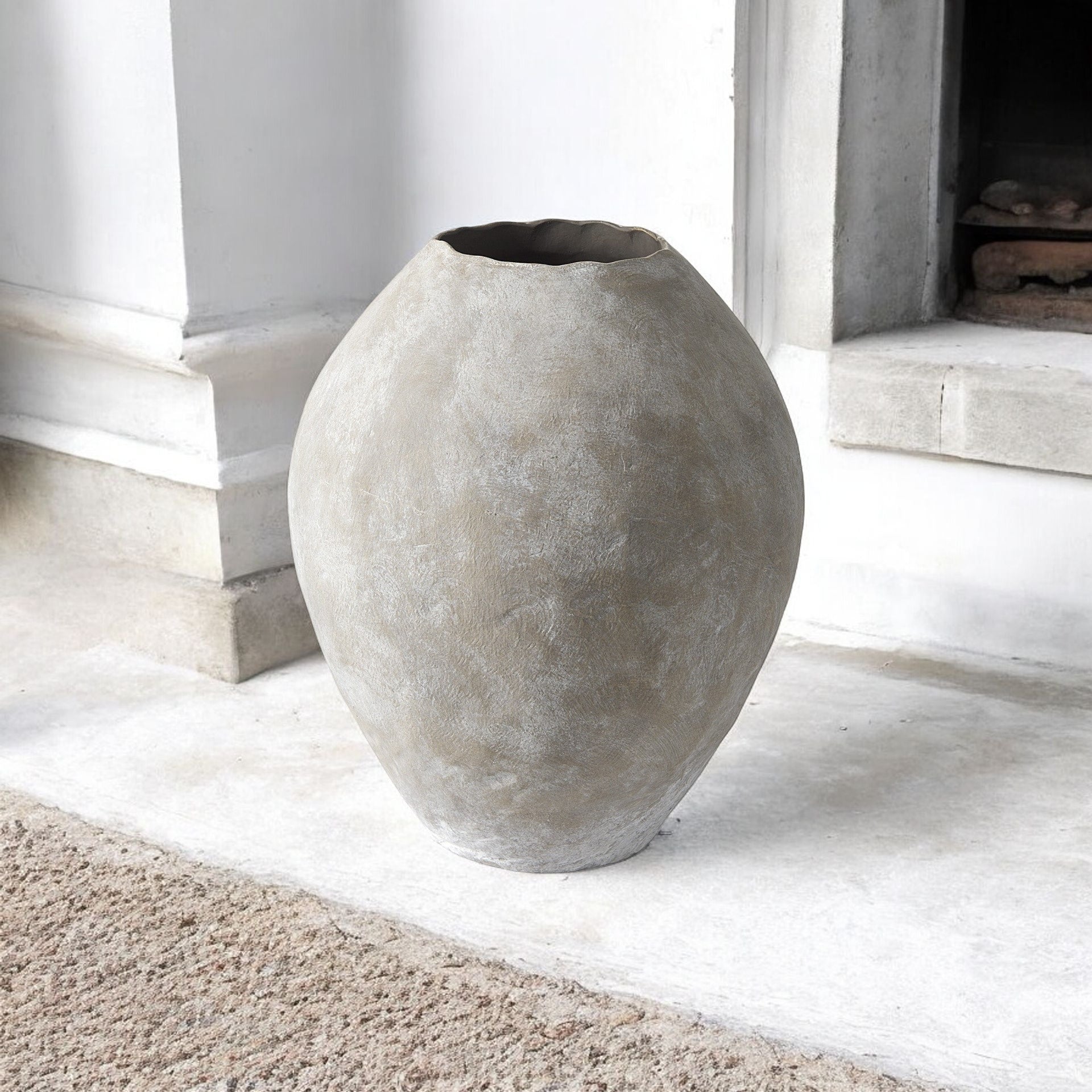 23" Tan Cylinder Ceramic Floor Vase-Vases-DECOROLALA