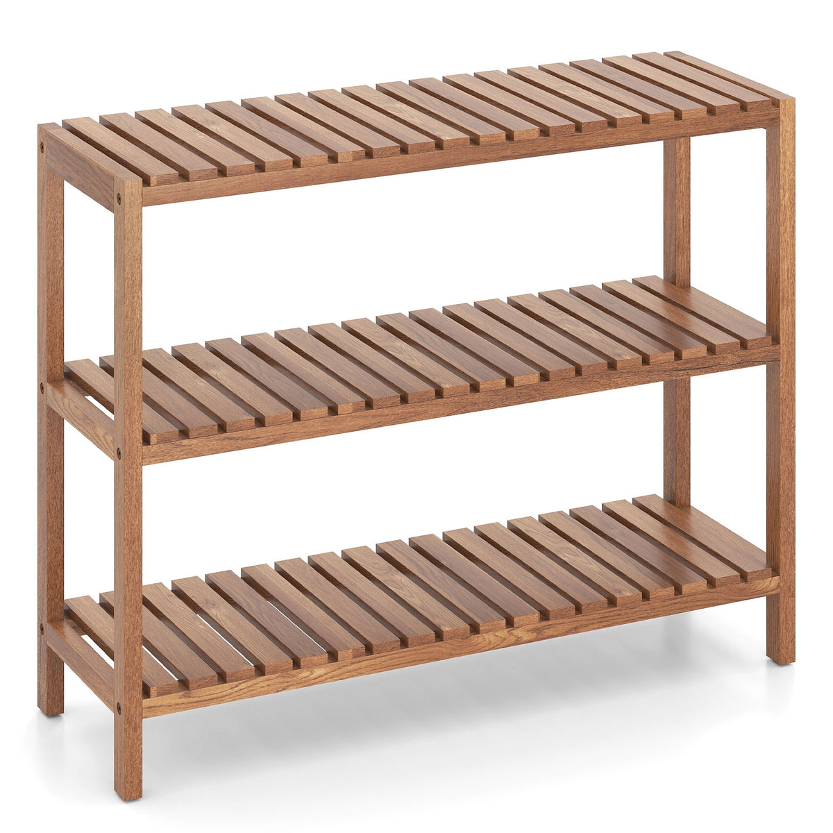 2/3-Tier Side Table Teak Wood Stand Utility Storage Shelf-3-Tier-Plant Stands-DECOROLALA