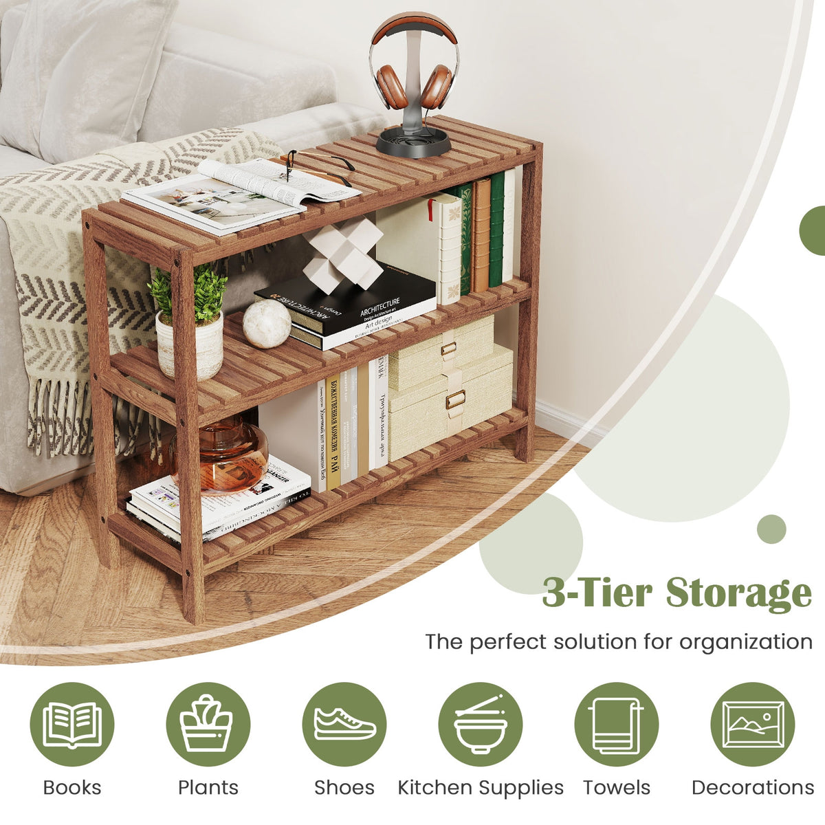 2/3-Tier Side Table Teak Wood Stand Utility Storage Shelf-3-Tier-Plant Stands-DECOROLALA