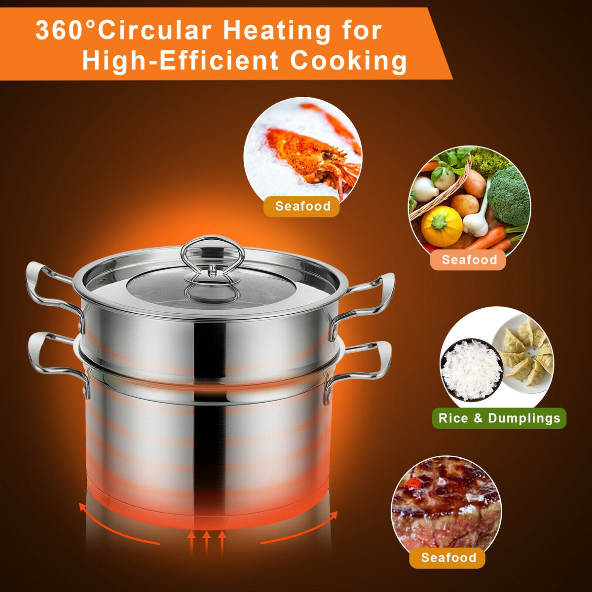 2/3 Tier Stainless Steel Steamer with Handles and Glass Lid-2-Tier-Cookware & Bakeware-DECOROLALA