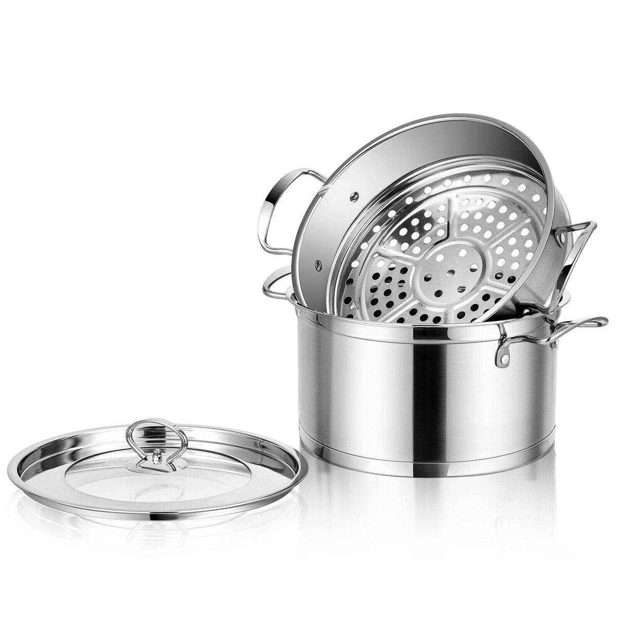 2/3 Tier Stainless Steel Steamer with Handles and Glass Lid-2-Tier-Cookware & Bakeware-DECOROLALA