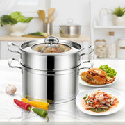 2/3 Tier Stainless Steel Steamer with Handles and Glass Lid-2-Tier-Cookware & Bakeware-DECOROLALA