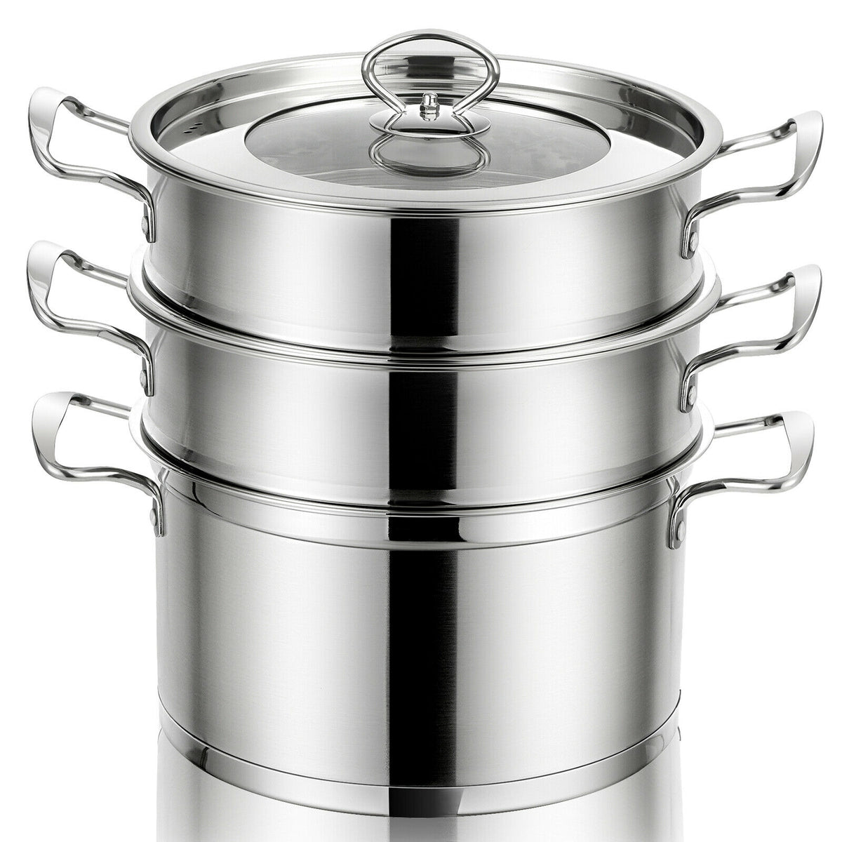 2/3 Tier Stainless Steel Steamer with Handles and Glass Lid-3-Tier-Cookware & Bakeware-DECOROLALA