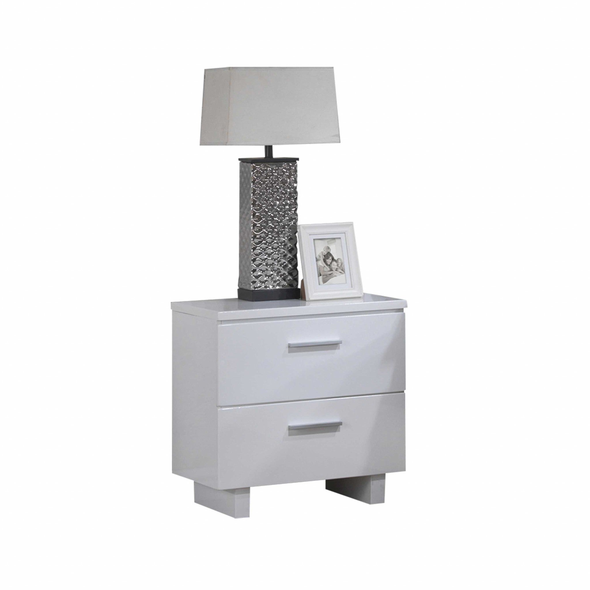 23" White Two Drawers Mirrored Nightstand-Nightstands & Bedside Tables-DECOROLALA