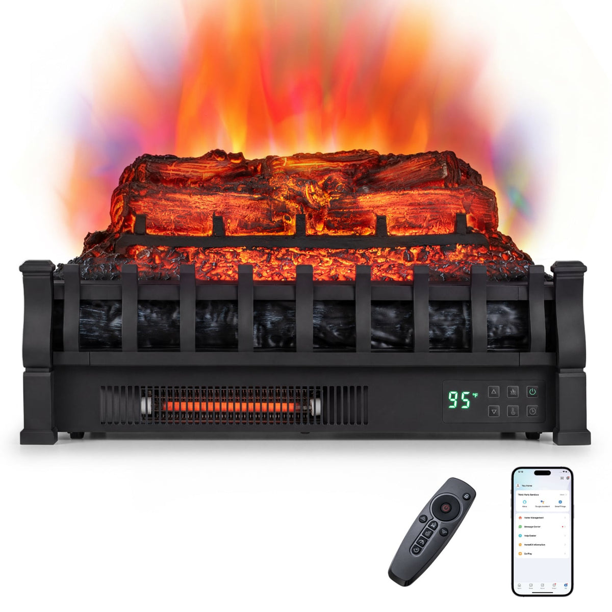 23" WiFi Fireplace Insert Pinewood Set with App and Remote-Black-Fireplaces-DECOROLALA